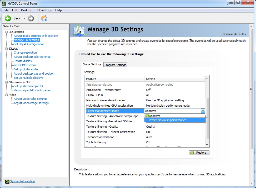 Nvidia Control Panel Setting